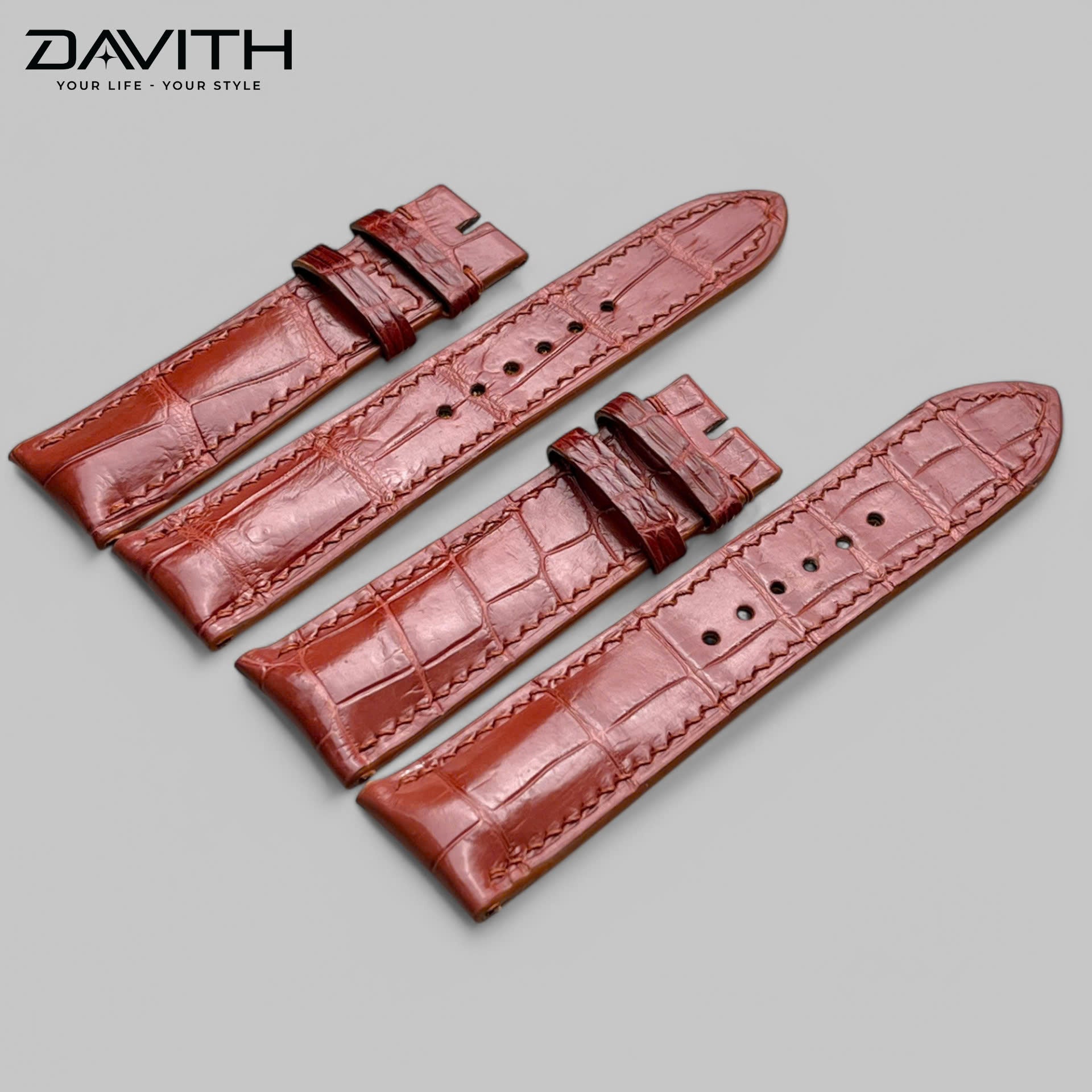 Handmade Crocodile Tail Leather Watch Strap — Burgundy | 18 · 20 · 22 mm
