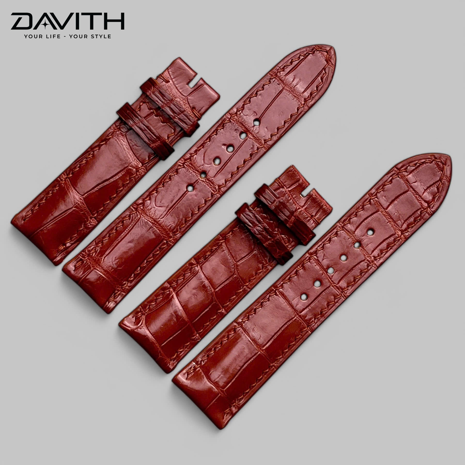Handmade Crocodile Tail Leather Watch Strap — Burgundy | 18 · 20 · 22 mm