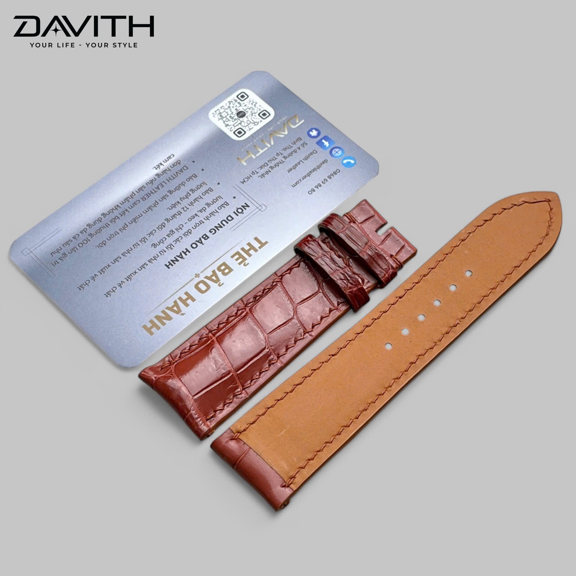 Handmade Crocodile Tail Leather Watch Strap — Burgundy | 18 · 20 · 22 mm