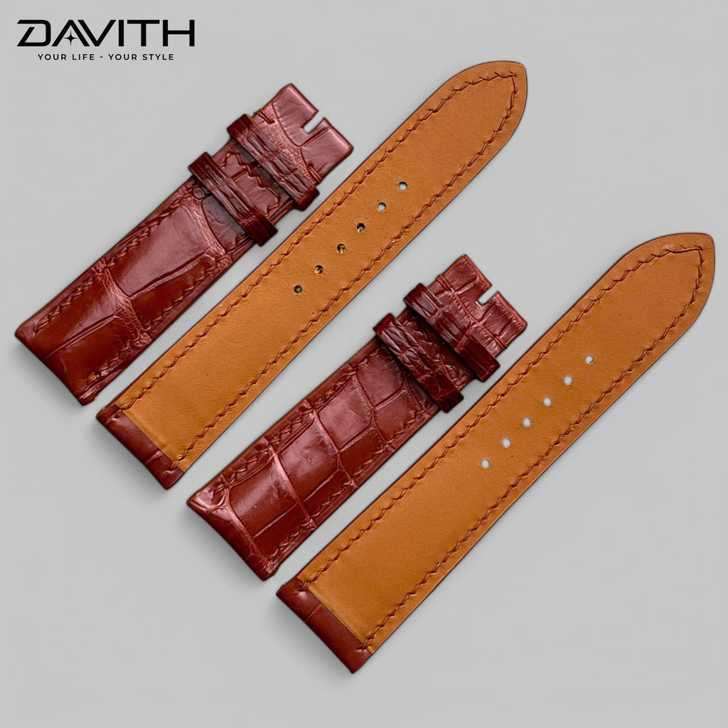 Handmade Crocodile Tail Leather Watch Strap — Burgundy | 18 · 20 · 22 mm