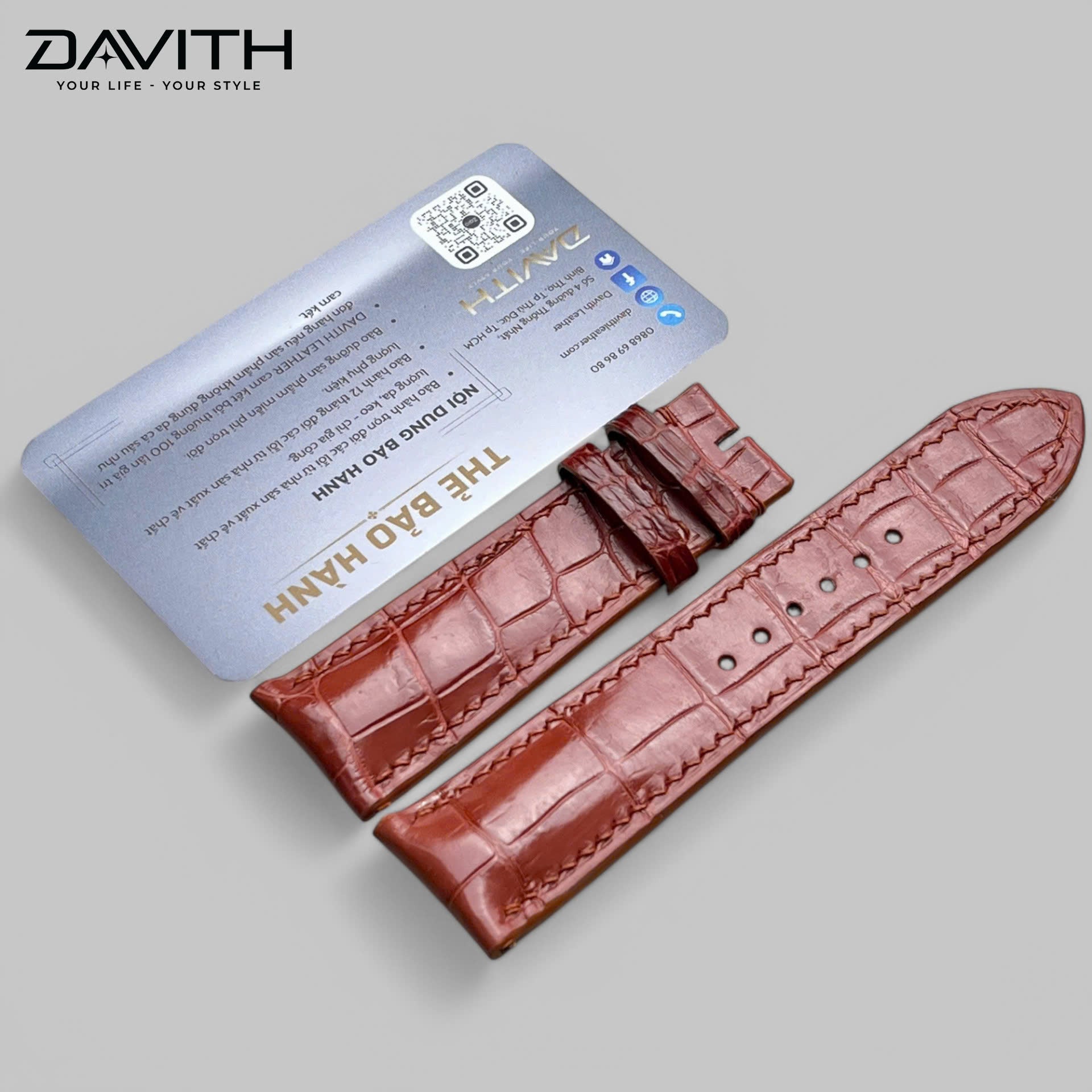Handmade Crocodile Tail Leather Watch Strap — Burgundy | 18 · 20 · 22 mm