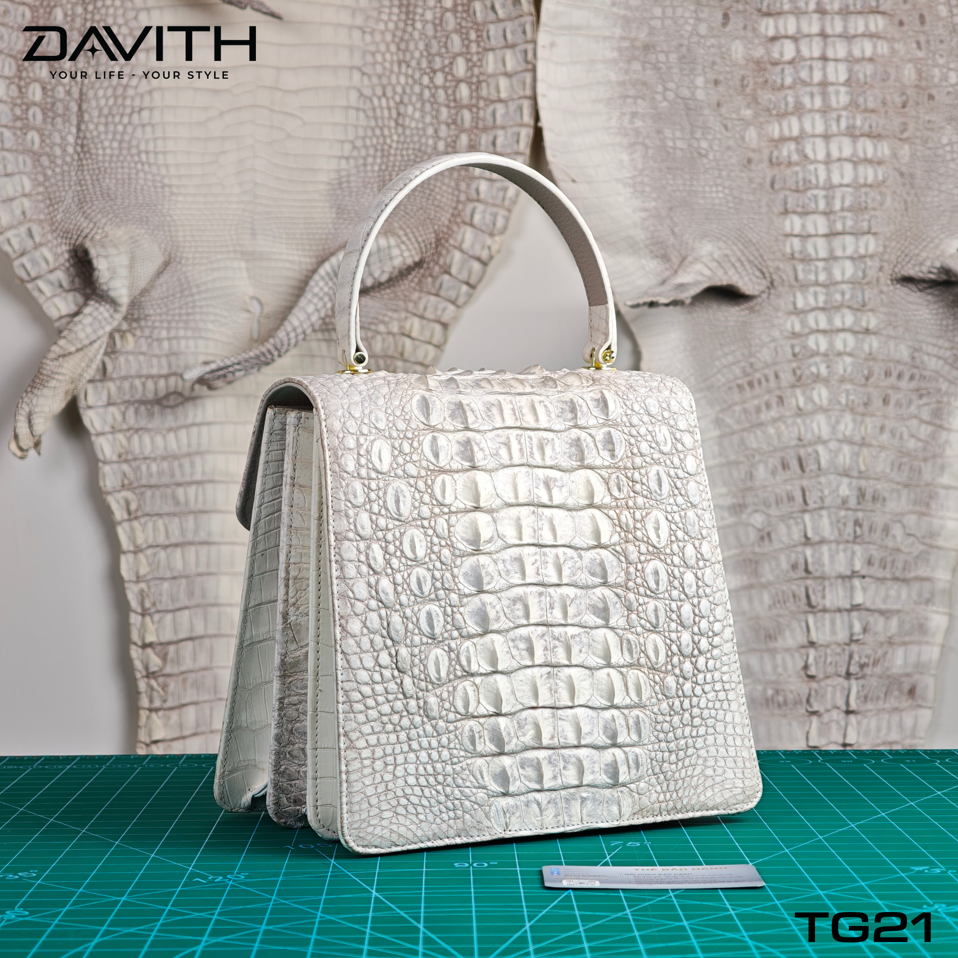 DAVITH TG21 | Professionally Whitened Hornback Exotic Leather Women's Handbag 22×20×10 cm
