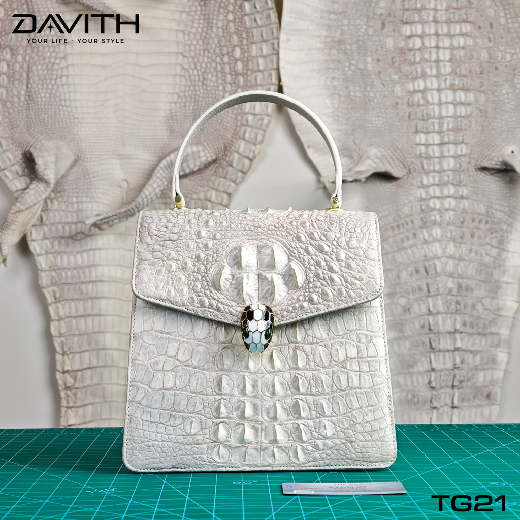 DAVITH TG21 | Professionally Whitened Hornback Exotic Leather Women's Handbag 22×20×10 cm