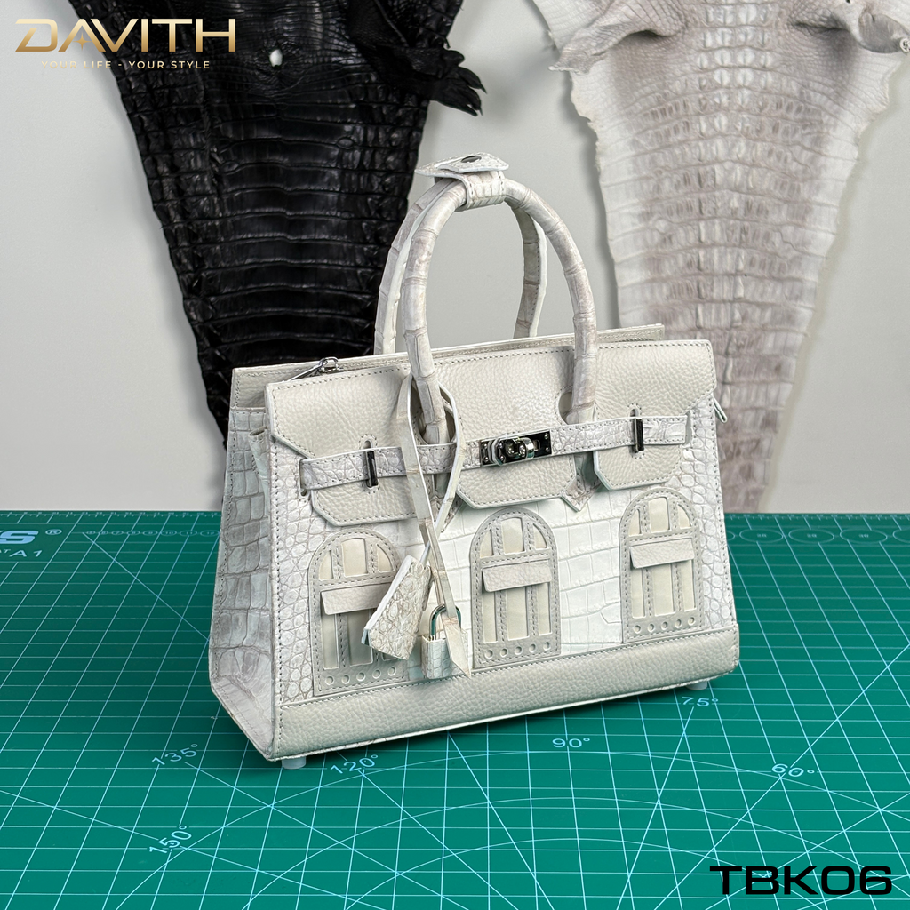 TBK06 | Window Limited Edition Professionally Whitened Crocodile Belly Leather Handbag
