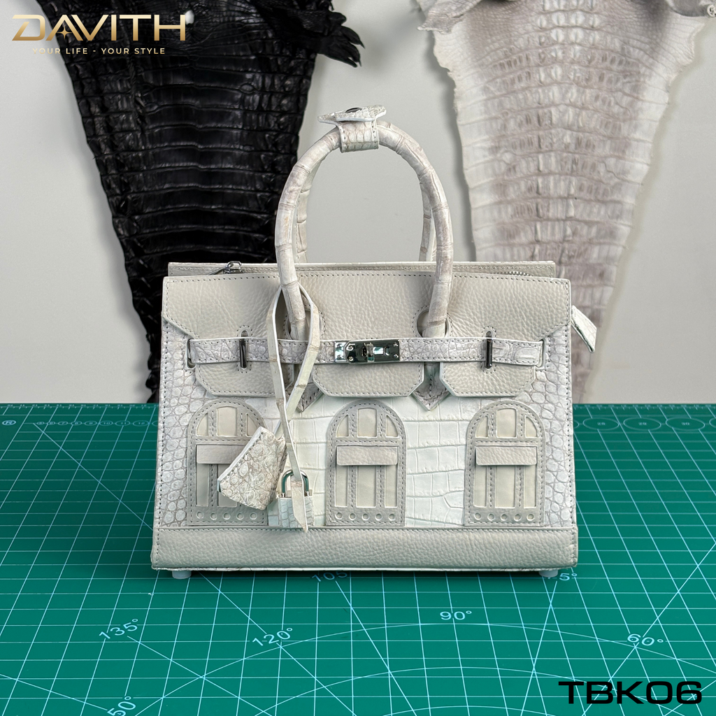 TBK06 | Window Limited Edition Professionally Whitened Crocodile Belly Leather Handbag