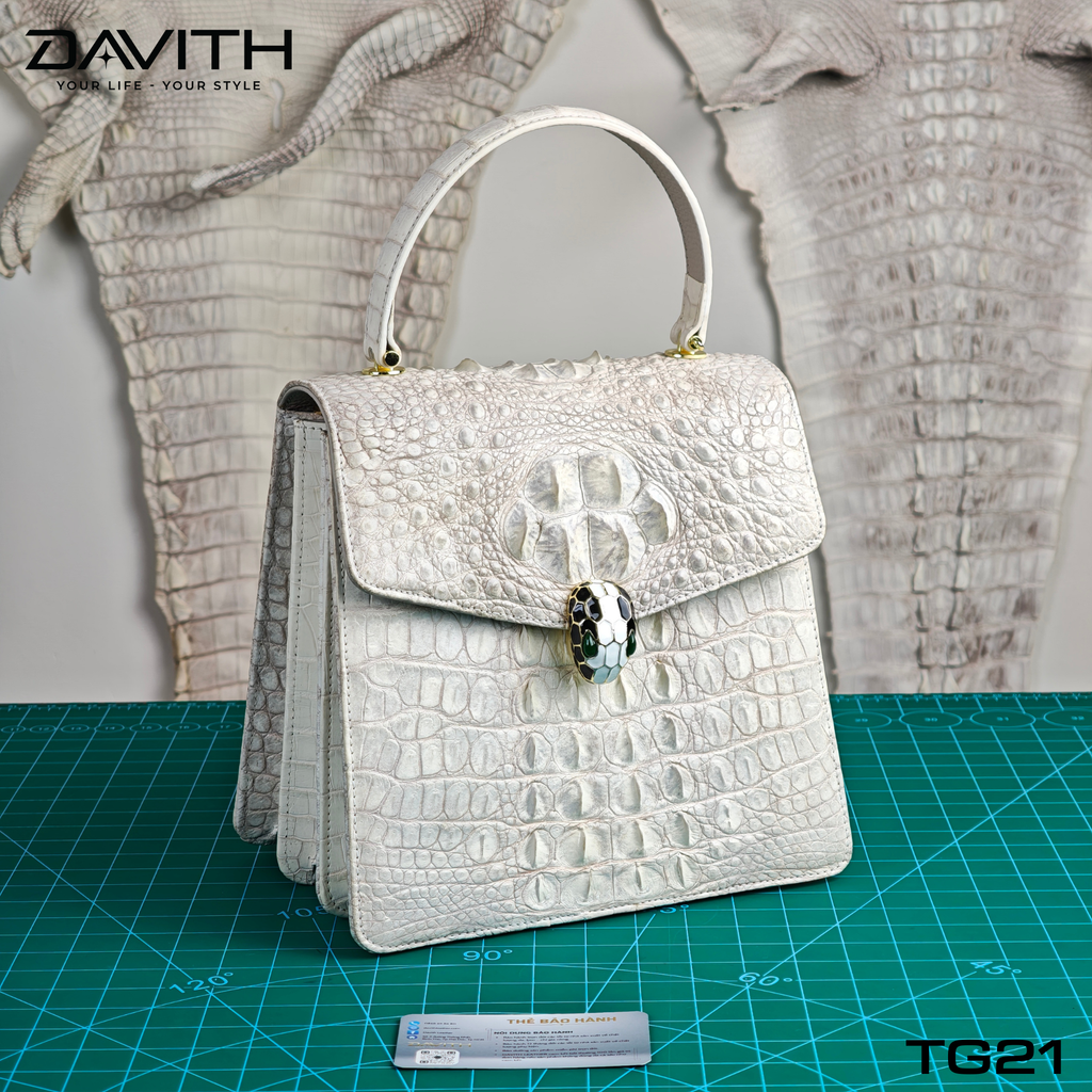 DAVITH TG21 | Professionally Whitened Hornback Exotic Leather Women's Handbag 22×20×10 cm