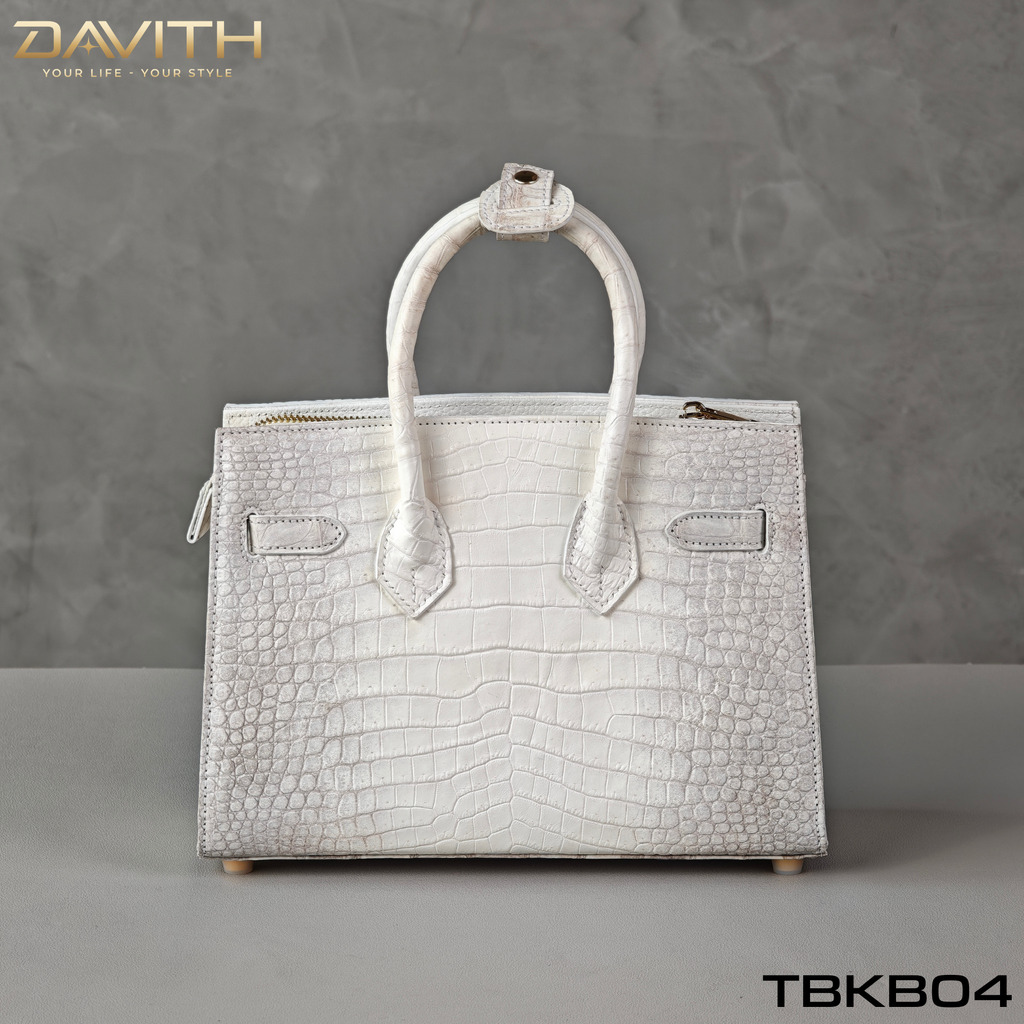 DAVITH LEATHER — TBKB04 White Exotic Crocodile Belly Handbag | Artisan Handmade