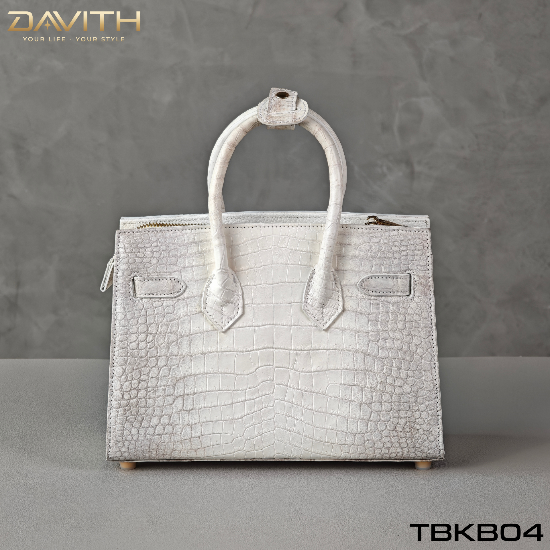 DAVITH LEATHER — TBKB04 White Exotic Crocodile Belly Handbag | Artisan Handmade