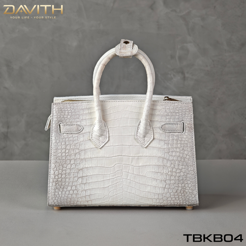 DAVITH LEATHER — TBKB04 White Exotic Crocodile Belly Handbag | Artisan Handmade