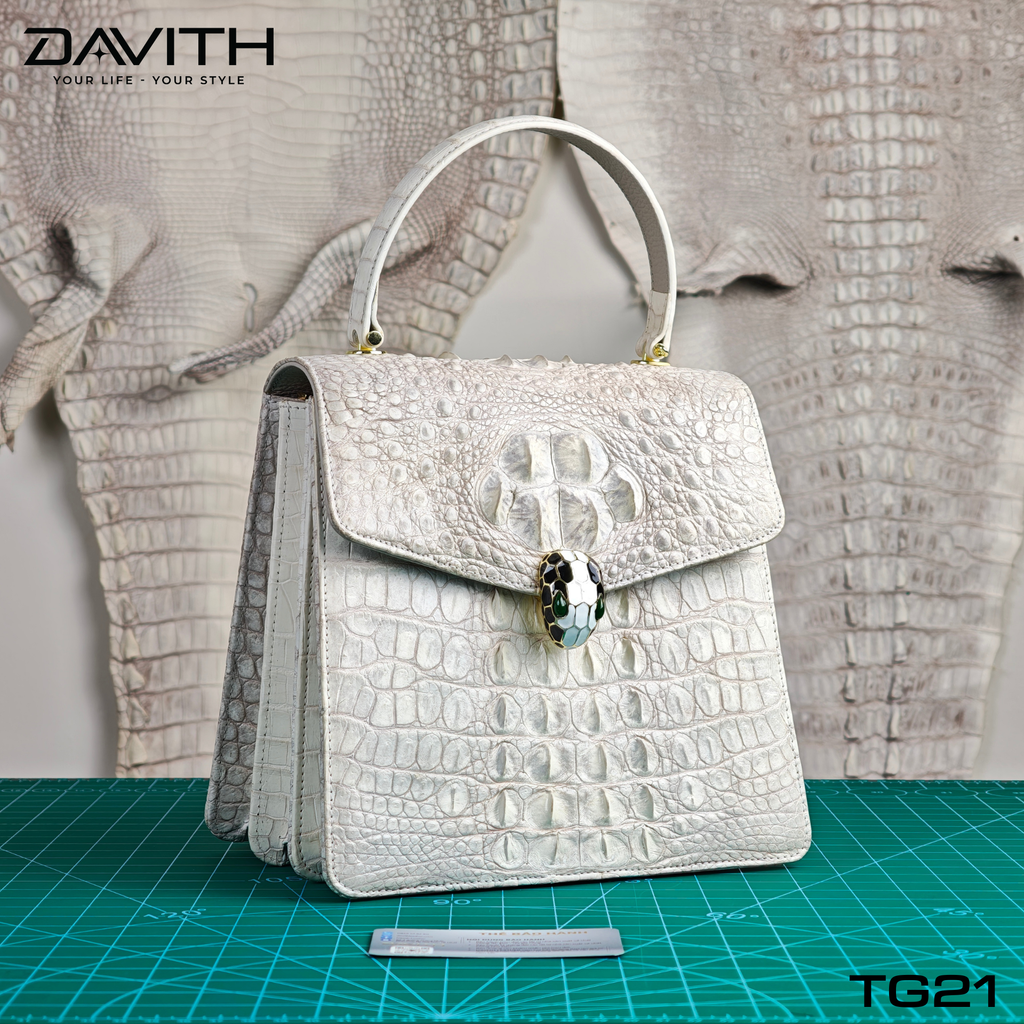 DAVITH TG21 | Professionally Whitened Hornback Exotic Leather Women's Handbag 22×20×10 cm