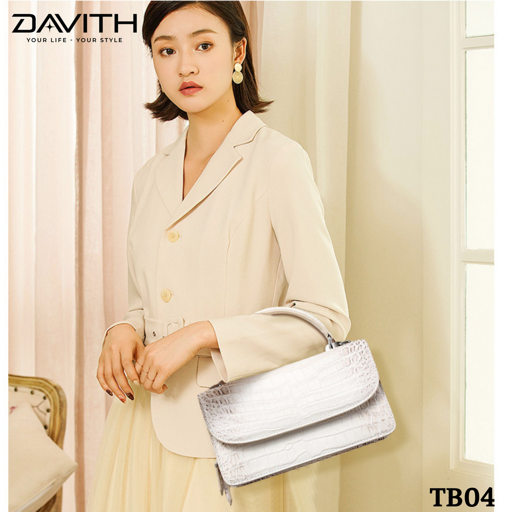 DAVITH TB04 – Professionally Whitened Crocodile Belly Leather Women's Luxury Handbag