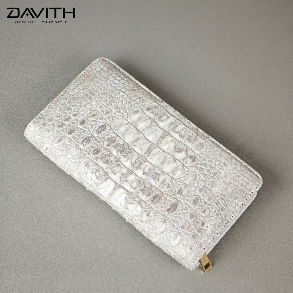 DAVITH Luxury Hornback Crocodile Clutch Wallet — Professionally Whitened | WALLET-VCT01G