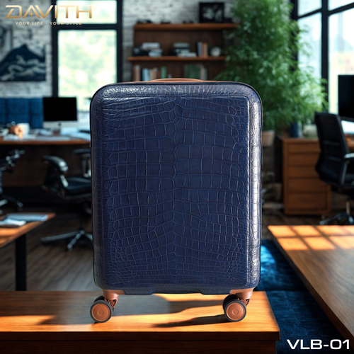 DAVITH Exotic Crocodile Belly Leather Travel Luggage — Navy Blue | LVB-01