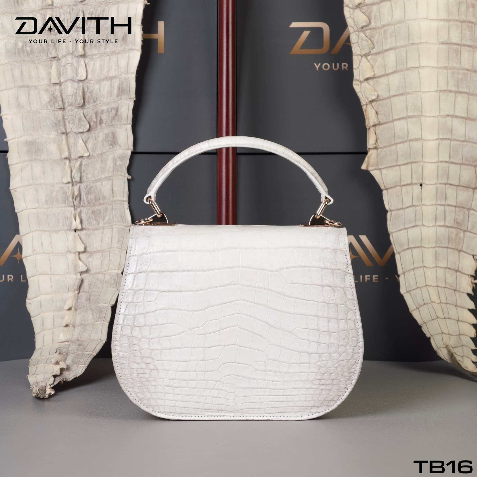 Professionally Whitened Exotic Belly Leather Mini Handbag