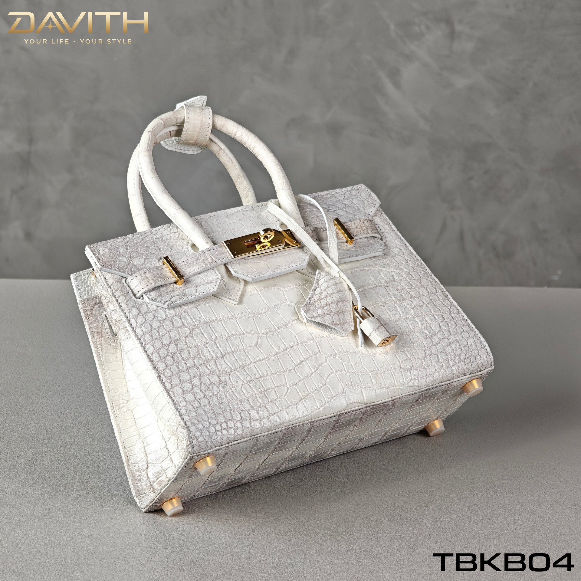 DAVITH LEATHER — TBKB04 White Exotic Crocodile Belly Handbag | Artisan Handmade