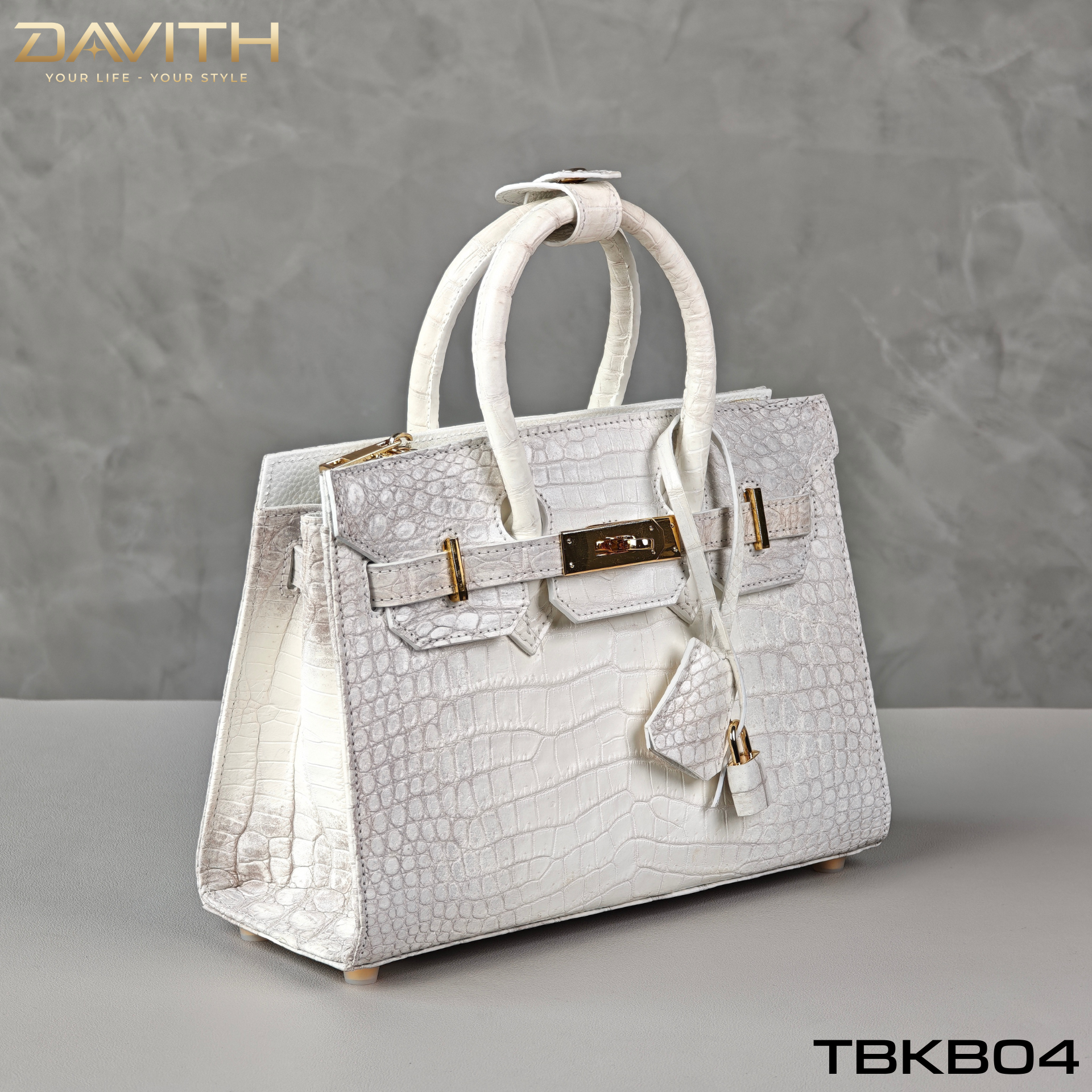 DAVITH LEATHER — TBKB04 White Exotic Crocodile Belly Handbag | Artisan Handmade