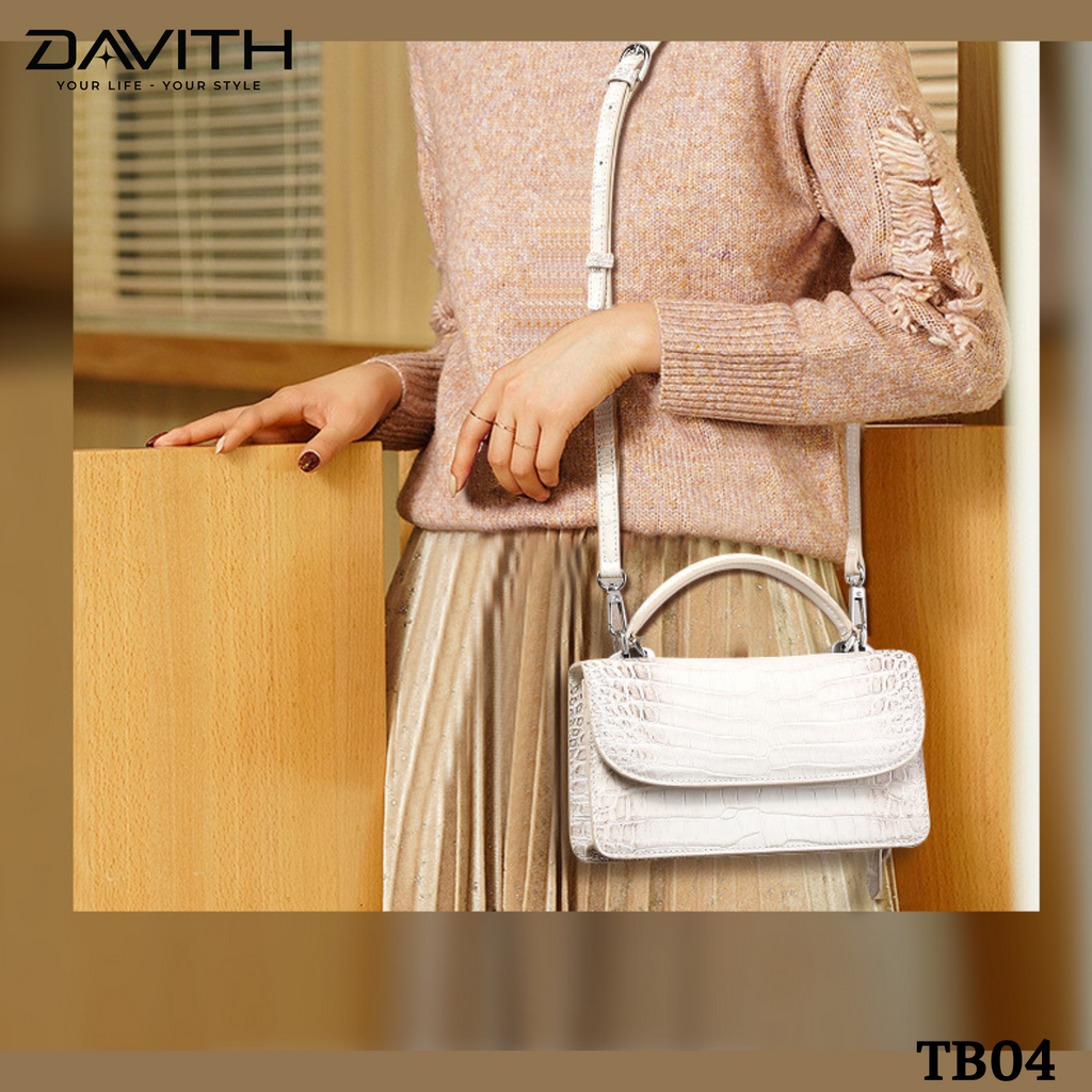 DAVITH TB04 – Professionally Whitened Crocodile Belly Leather Women's Luxury Handbag