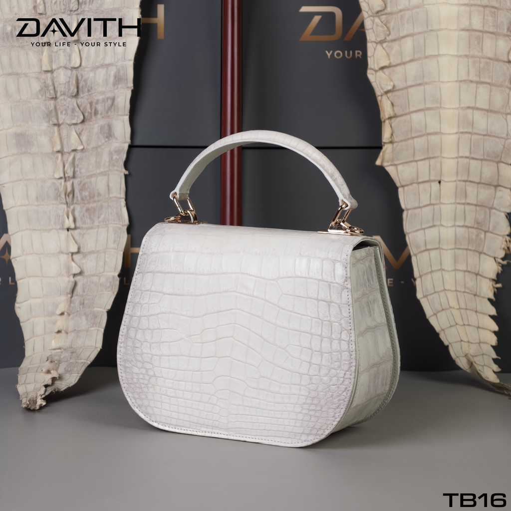 Professionally Whitened Exotic Belly Leather Mini Handbag