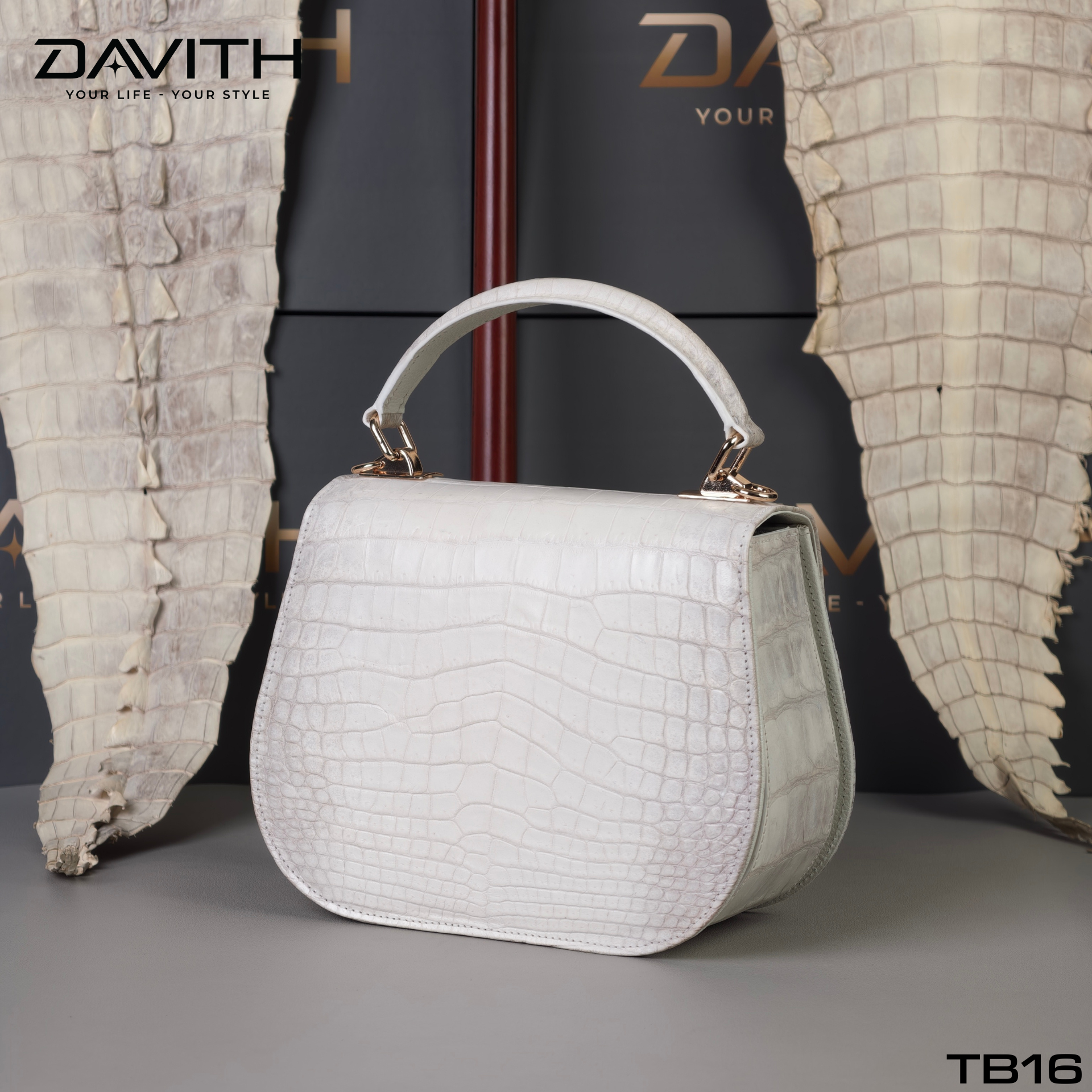 Professionally Whitened Exotic Belly Leather Mini Handbag