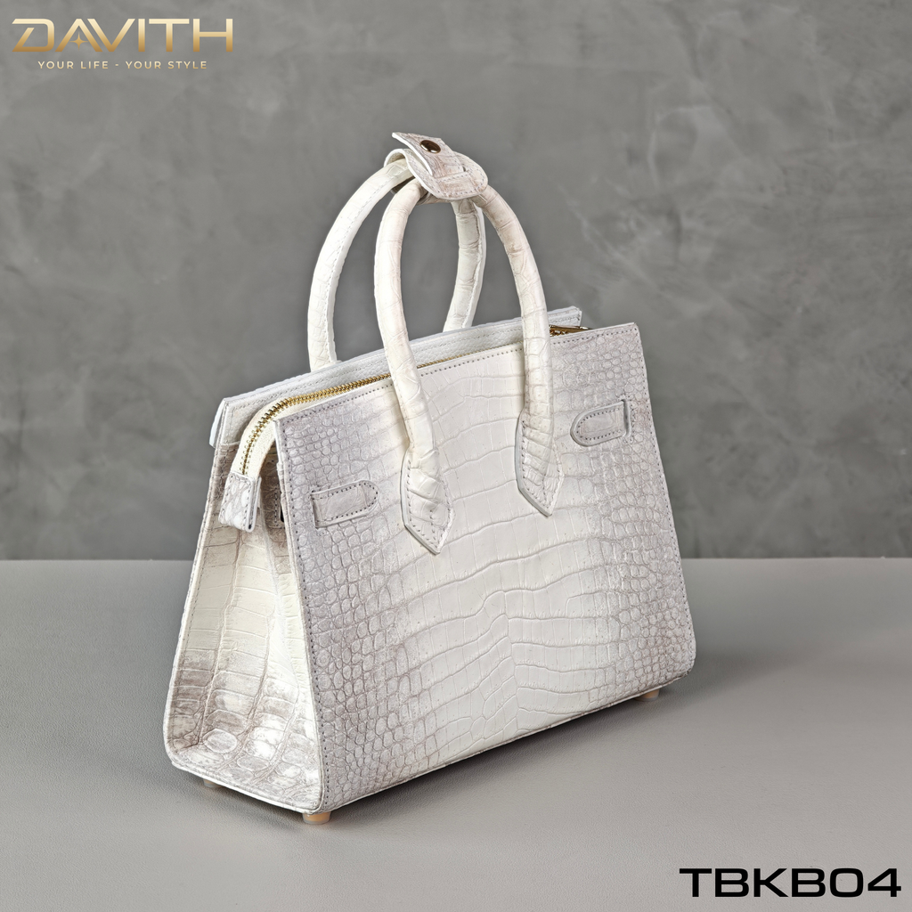 DAVITH LEATHER — TBKB04 White Exotic Crocodile Belly Handbag | Artisan Handmade