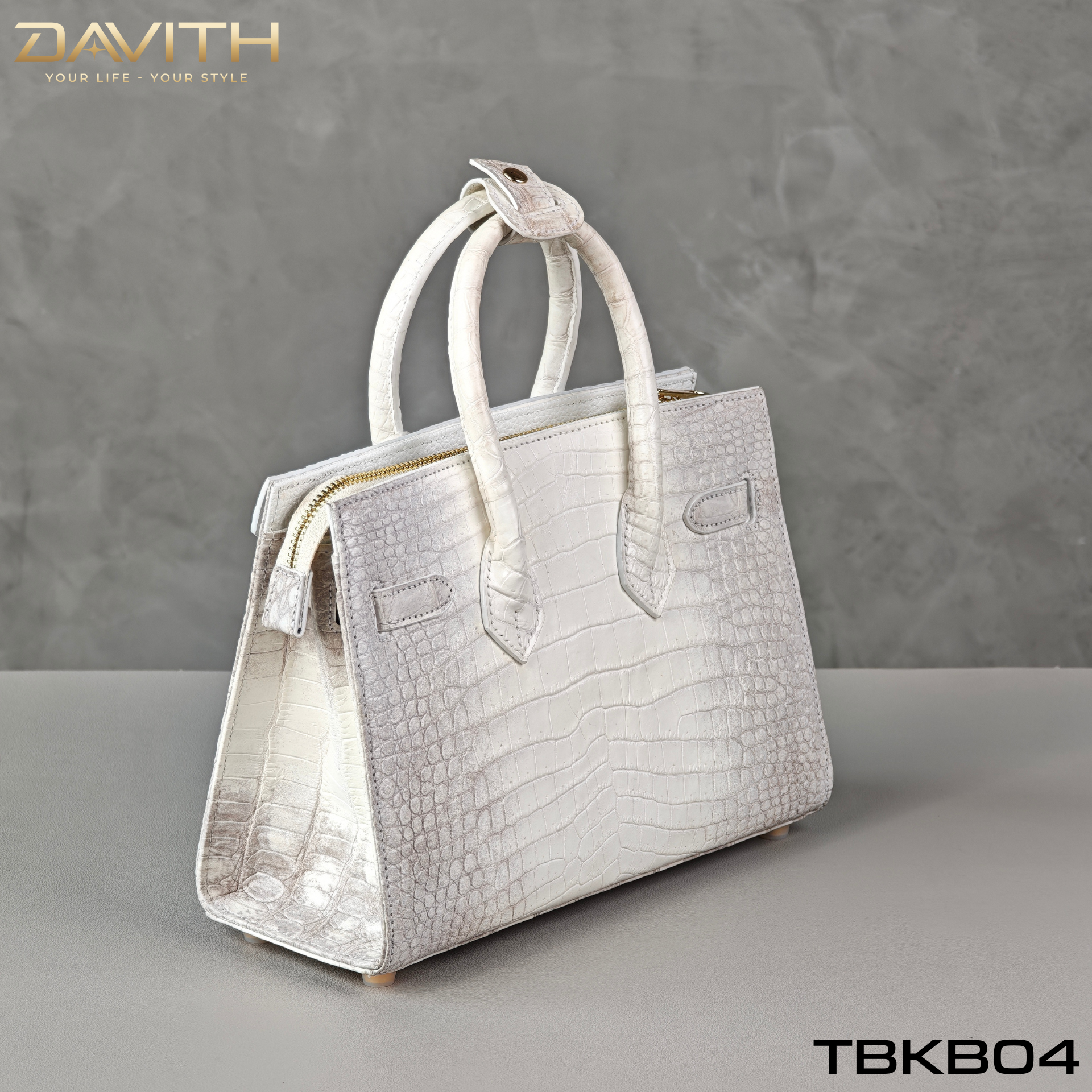 DAVITH LEATHER — TBKB04 White Exotic Crocodile Belly Handbag | Artisan Handmade