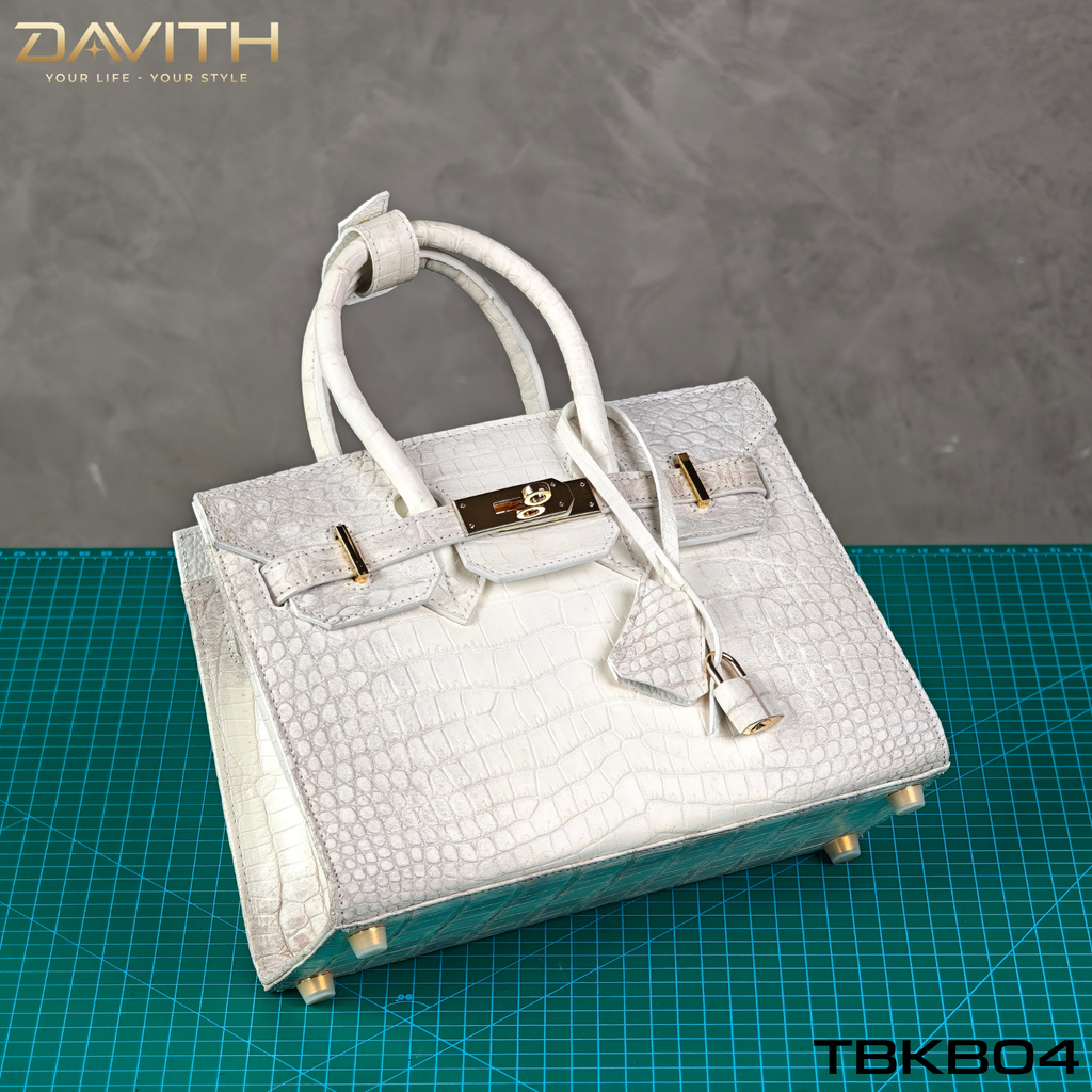 DAVITH LEATHER — TBKB04 White Exotic Crocodile Belly Handbag | Artisan Handmade