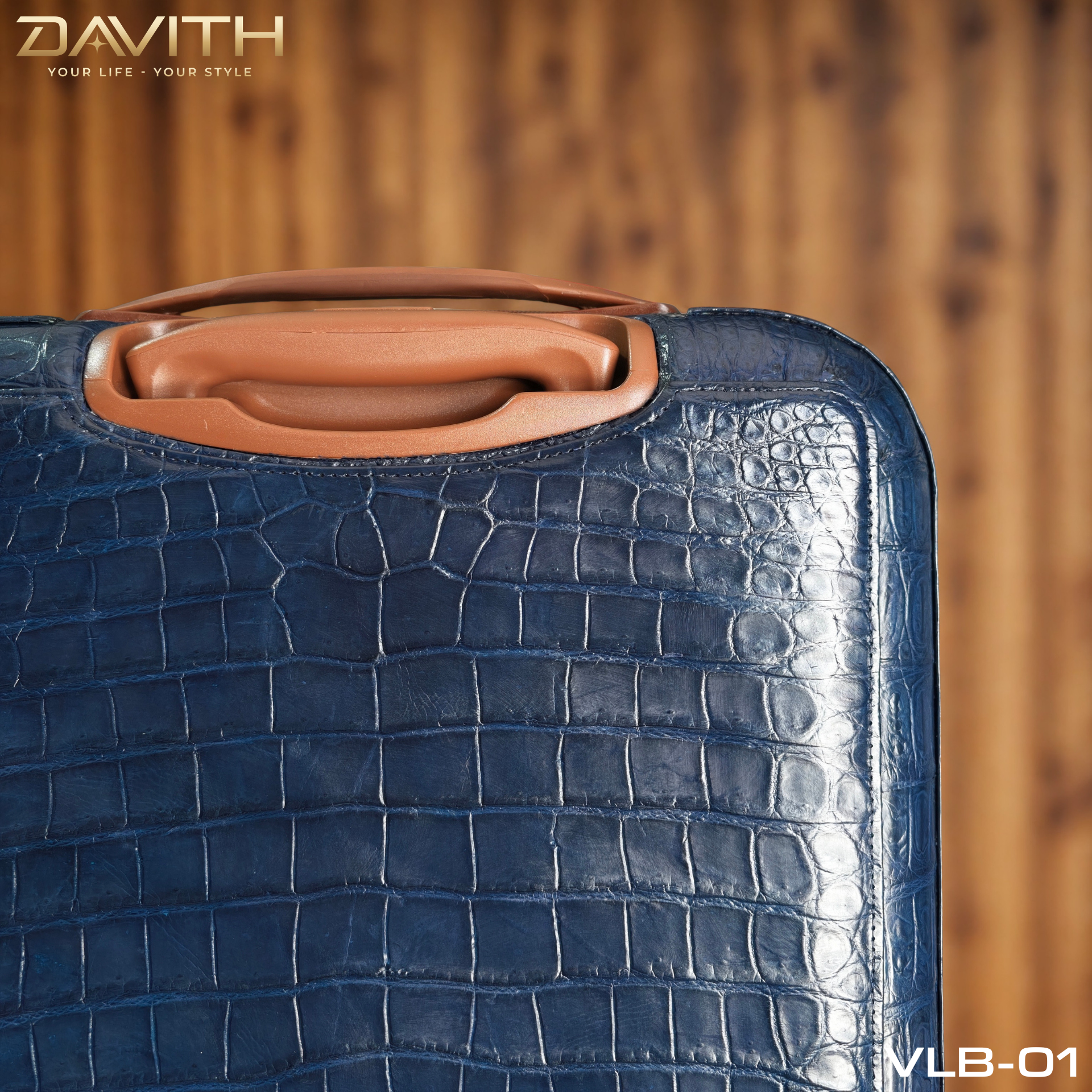 DAVITH Exotic Crocodile Belly Leather Travel Luggage — Navy Blue | LVB-01
