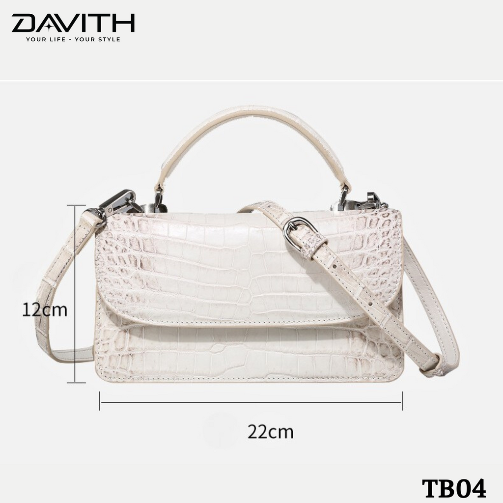 DAVITH TB04 – Professionally Whitened Crocodile Belly Leather Women's Luxury Handbag