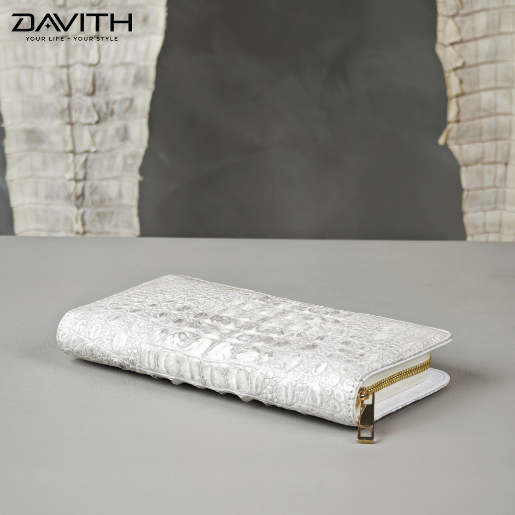 DAVITH Luxury Hornback Crocodile Clutch Wallet — Professionally Whitened | WALLET-VCT01G