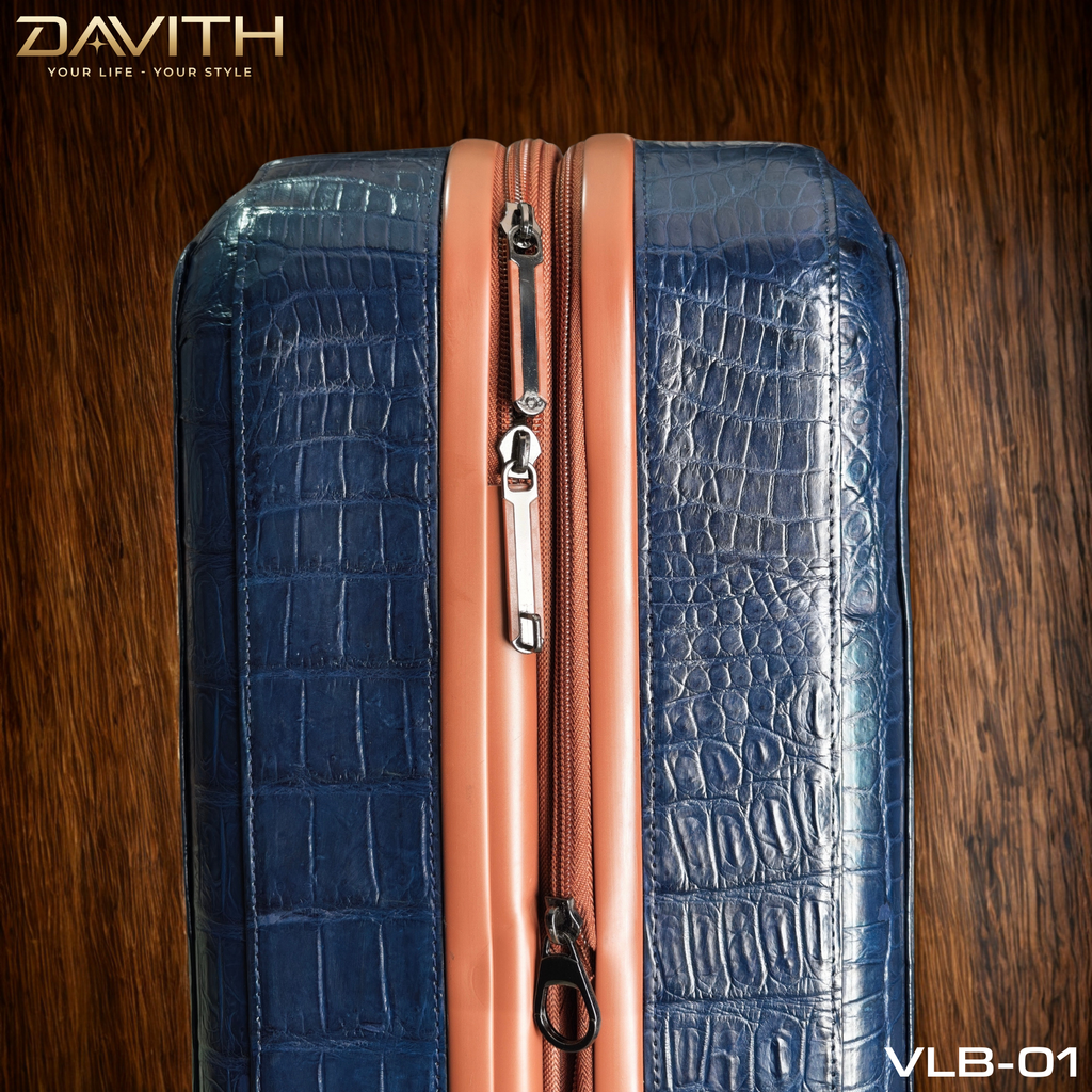 DAVITH Exotic Crocodile Belly Leather Travel Luggage — Navy Blue | LVB-01