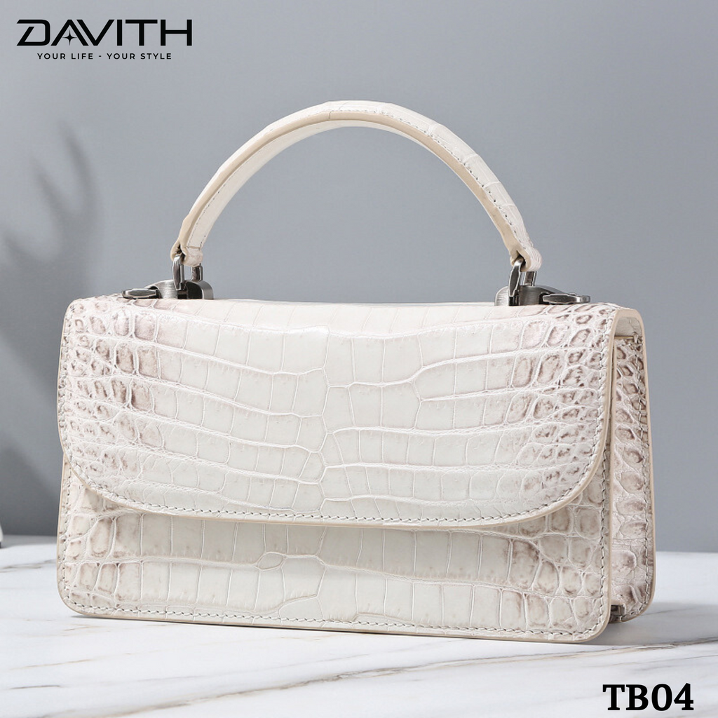 DAVITH TB04 – Professionally Whitened Crocodile Belly Leather Women's Luxury Handbag
