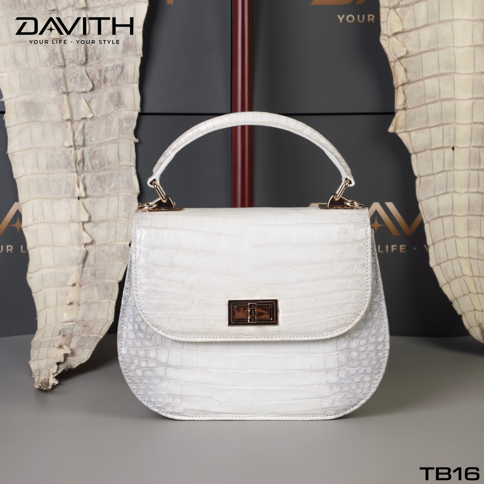 Professionally Whitened Exotic Belly Leather Mini Handbag