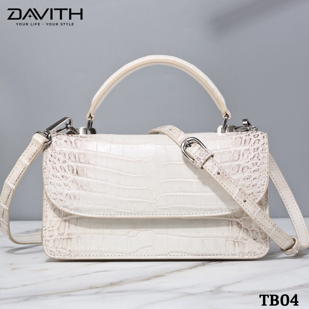 DAVITH TB04 – Professionally Whitened Crocodile Belly Leather Women's Luxury Handbag