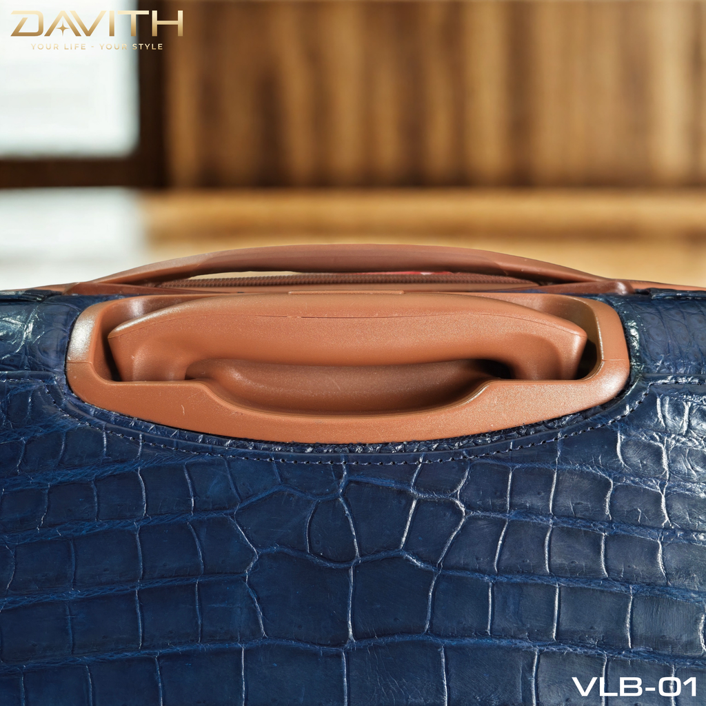 DAVITH Exotic Crocodile Belly Leather Travel Luggage — Navy Blue | LVB-01