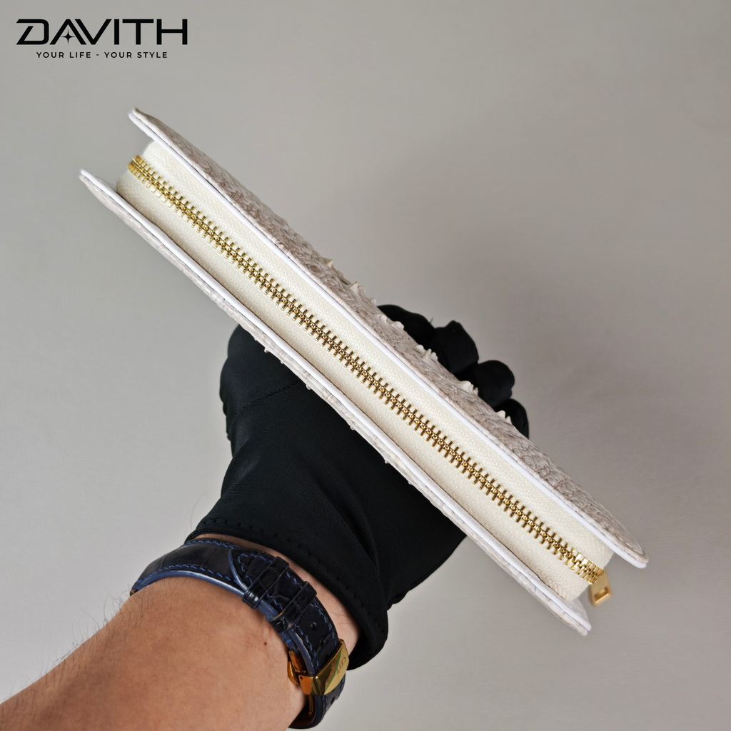 DAVITH Luxury Hornback Crocodile Clutch Wallet — Professionally Whitened | WALLET-VCT01G
