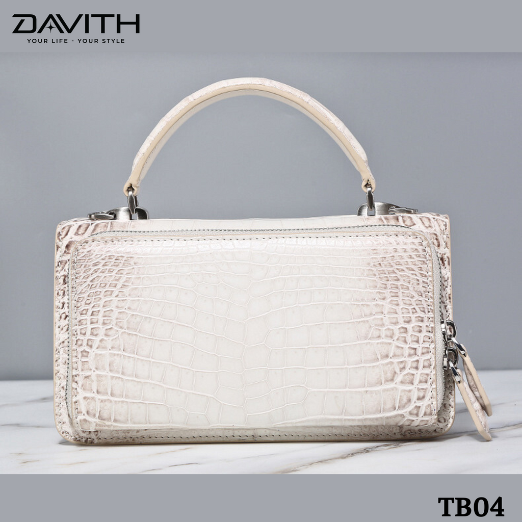 DAVITH TB04 – Professionally Whitened Crocodile Belly Leather Women's Luxury Handbag